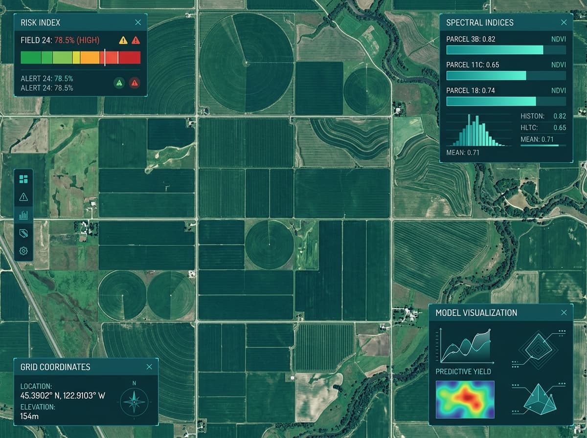 Weather-driven disease risk monitoring dashboard showing field parcel risk indices